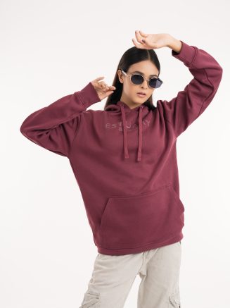 ESTUARY Women's Oversized RCS Fleece Hoody (Deep Maroon)