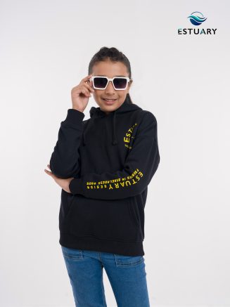 ESTUARY Unisex kids Drop Shoulder Premium Textured High Density Hoody (Black)